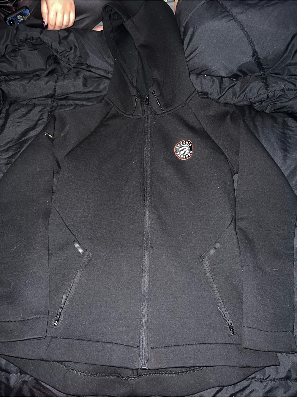 Thick Black Full-Zip Hooded Jacket with Toronto raptors symbol